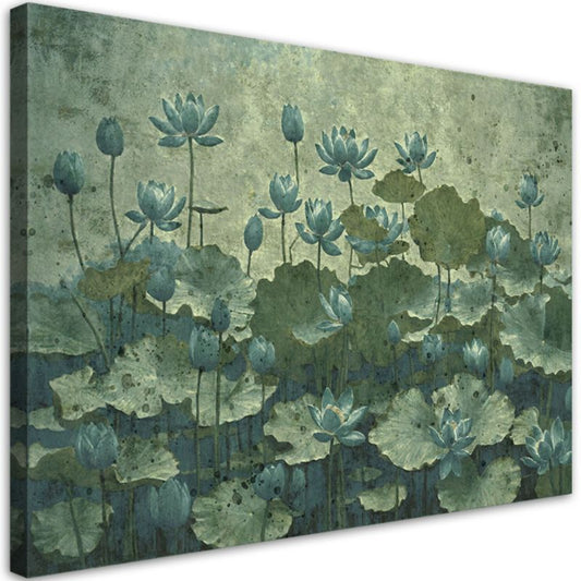 Billede til stue og soveværelse Feeby Blomstrende grønne vandliljer 100x70 cm 1 stk