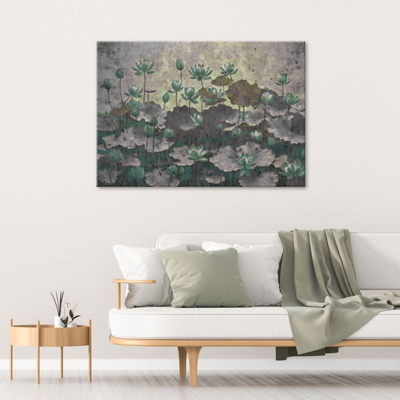 Billede til stue og soveværelse Feeby Blomstrende grønne vandliljer 100x70 cm 1 stk