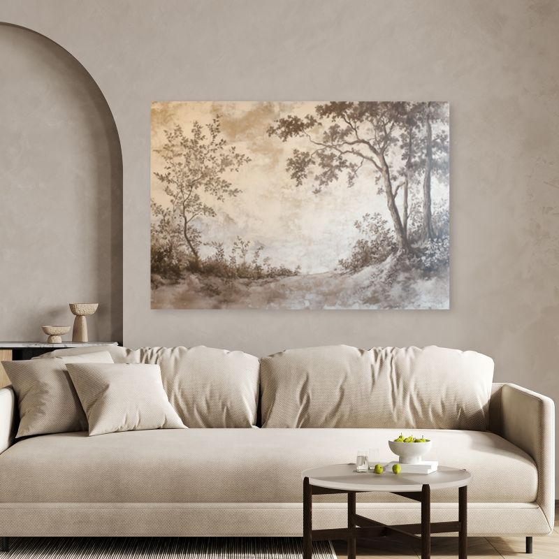 Feeby skovtræer brun retro lærredsbillede til stue og soveværelse 90x60 cm 1 stk