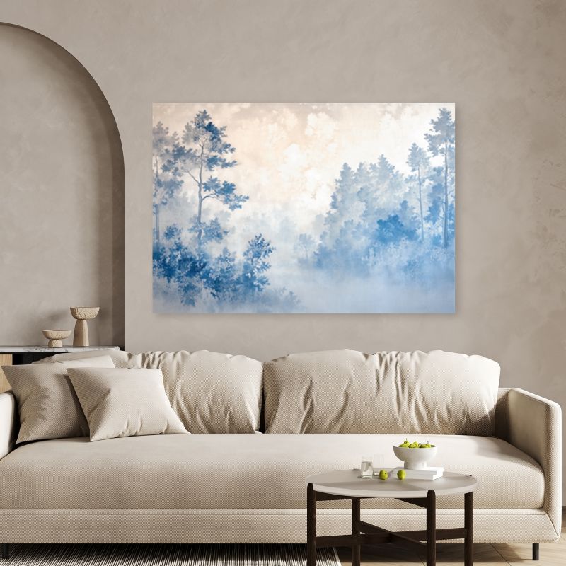 Billede til stue og soveværelse Feeby Skov Tåge Landskab Blå 90x60 cm 1 stk