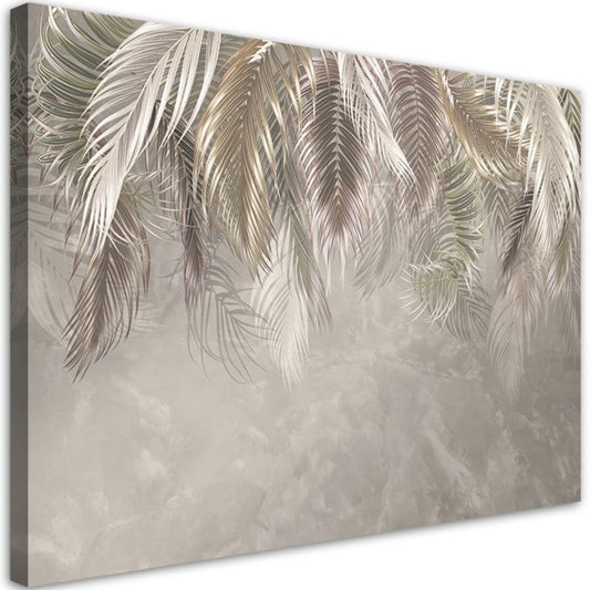 3D lærredsbillede Feeby palmeblade på beton i beige 100x70 cm, 1 stk