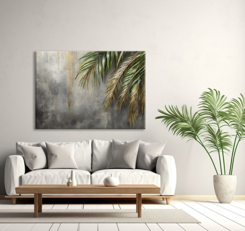 Billede til stue og soveværelse Feeby Palmeblade på betonbaggrund 120x80 cm 1 stk