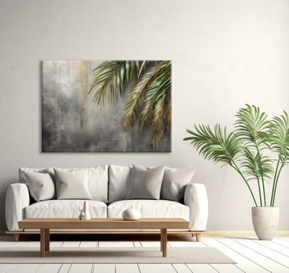 Billede til stue og soveværelse Feeby Palmeblade på betonbaggrund 120x80 cm 1 stk