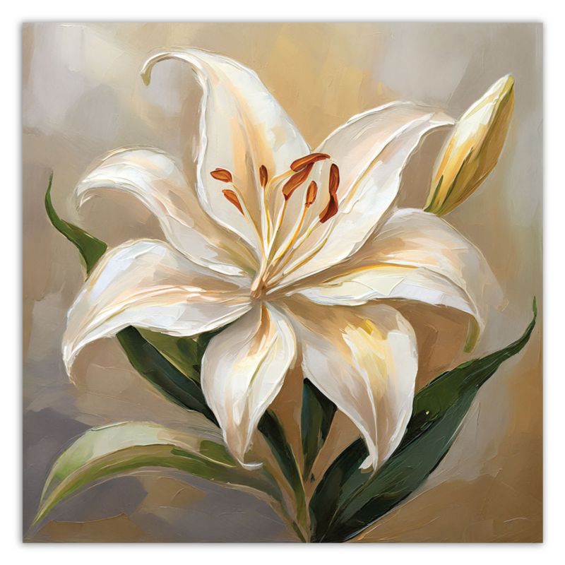 3D-maleri Feeby Lilia Blomst i beige til stue og soveværelse 30x30 cm, 1 stk