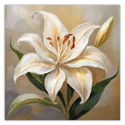 3D-maleri Feeby Lilia Blomst i beige til stue og soveværelse 30x30 cm, 1 stk