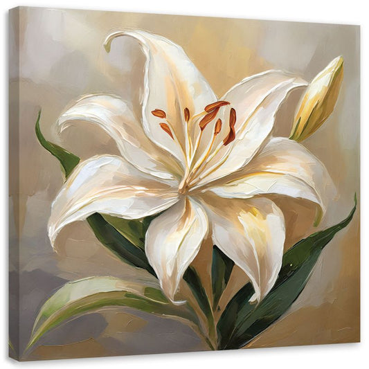 3D-maleri Feeby Lilia Blomst i beige til stue og soveværelse, 50 x 50 cm, 1 stk