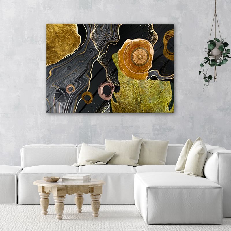 Billede til stue og soveværelse Feeby marmorstruktur abstrakt guld 100x70 cm 1 stk