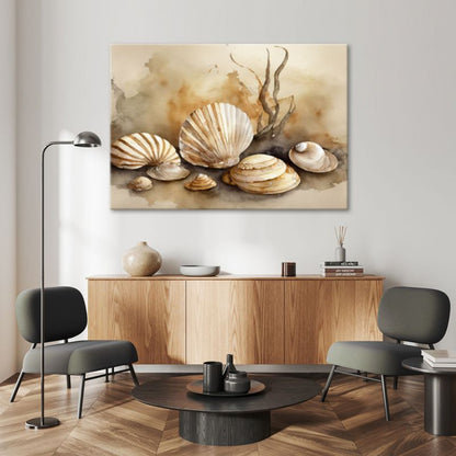 Billede til stue og soveværelse Feeby Maritim Skaller Beige 90x60 cm 1 stk