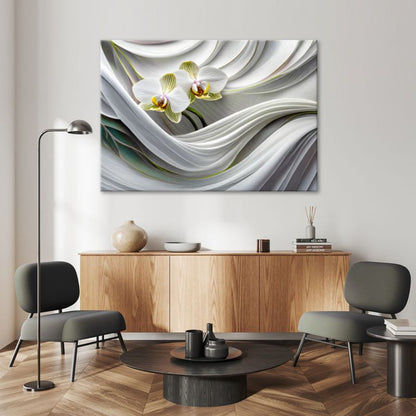Feeby Orchidea Abstraktion 3D Hvid 100x70 cm - Billeddekoration til stue og soveværelse