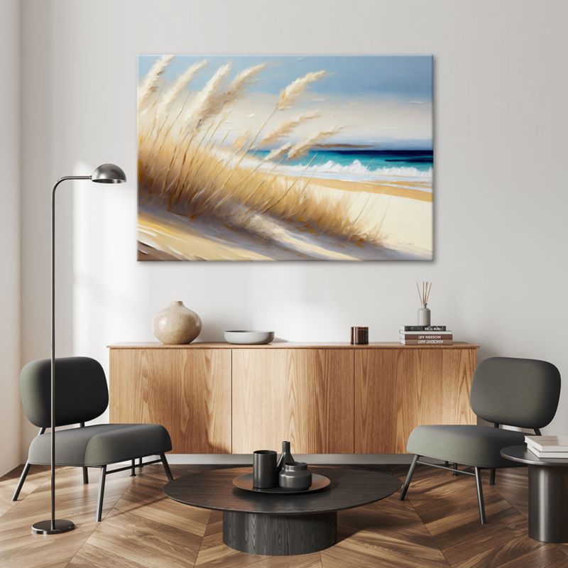 Billede til stue og soveværelse Feeby Strand Hav Græs Beige 120x80 cm 1 stk