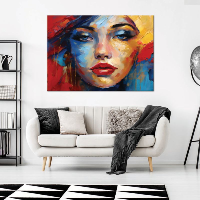 Farvet portræt af kvindeface til stue og soveværelse Feeby 90 x 60 cm 1 stk