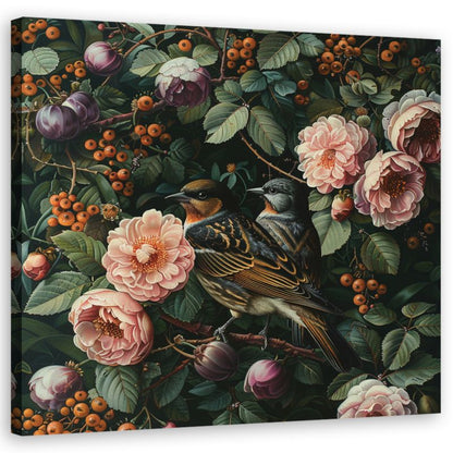 Feeby lærredsbillede til stue og soveværelse med fugle, blade og natur 30x30 cm, 1 stk