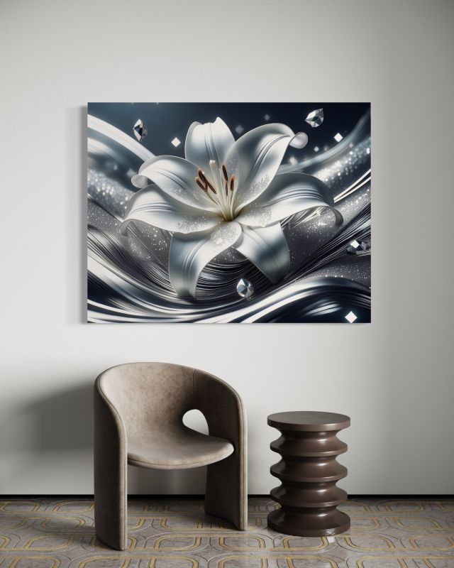 Billede til stue og soveværelse Feeby Sølv Liljeblomst 60x40 cm 1 stk