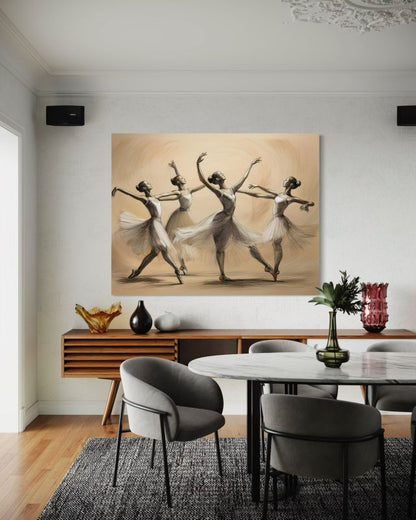 Feeby vintage lærredsbillede med dansende ballerinaer til stue og soveværelse 120x80 cm, 1 stk