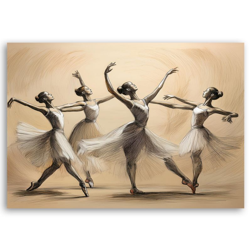 Feeby vintage lærredsbillede med dansende ballerinaer til stue og soveværelse 120x80 cm, 1 stk