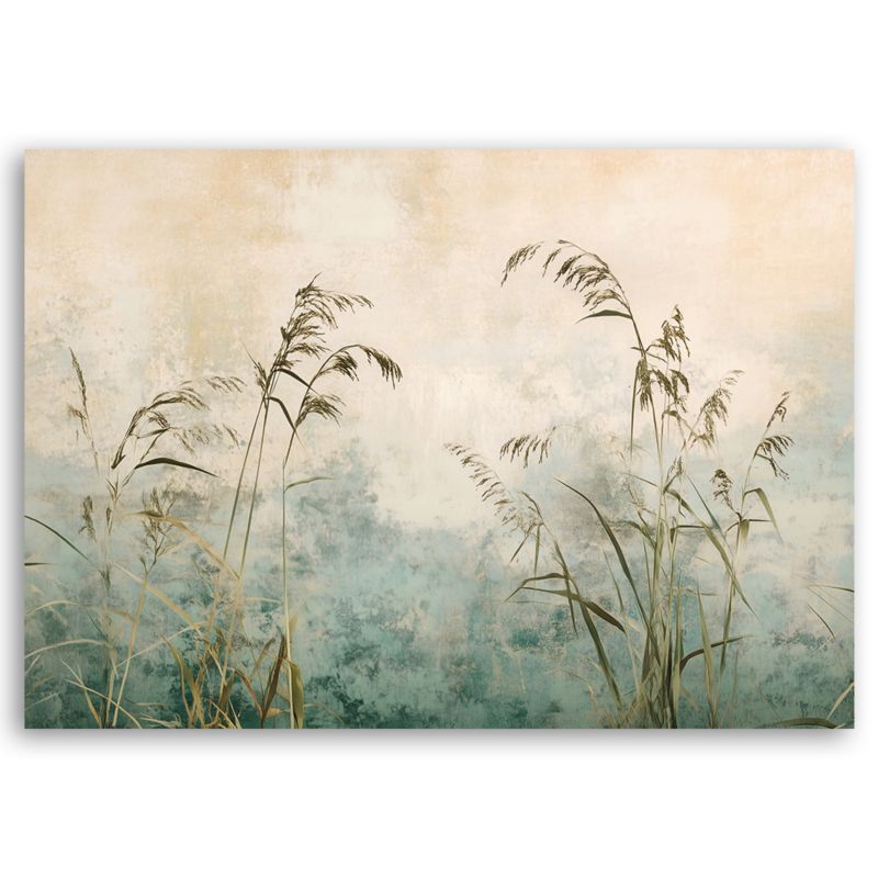 Feeby boho græsplanter i tåge lærredsbillede til stue og soveværelse 90x60 cm 1 stk