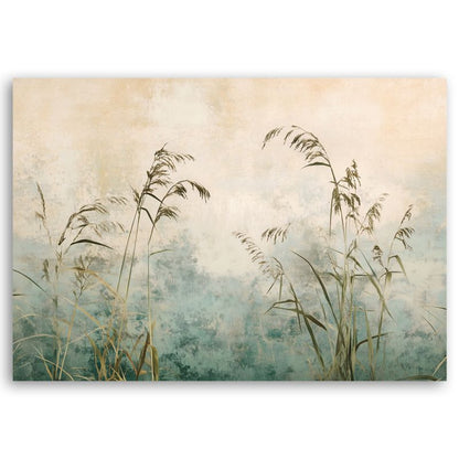 Feeby boho græsplanter i tåge lærredsbillede til stue og soveværelse 90x60 cm 1 stk