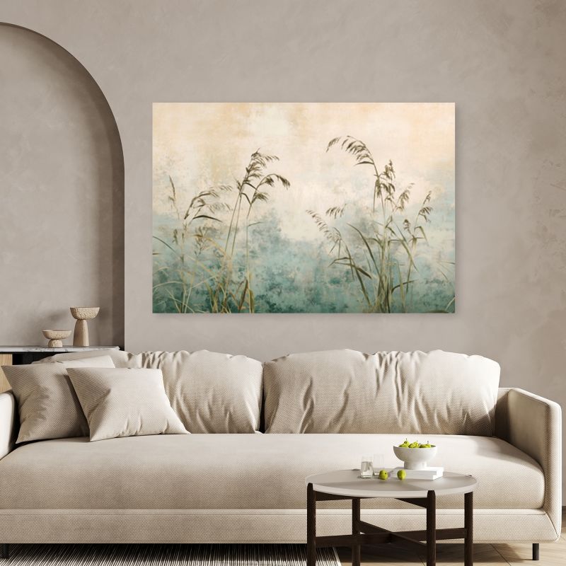 Feeby boho græsplanter i tåge lærredsbillede til stue og soveværelse 90x60 cm 1 stk