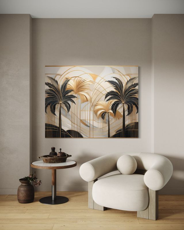 Billede til stue og soveværelse Feeby tropiske palmer beige 120x80 cm 1 stk