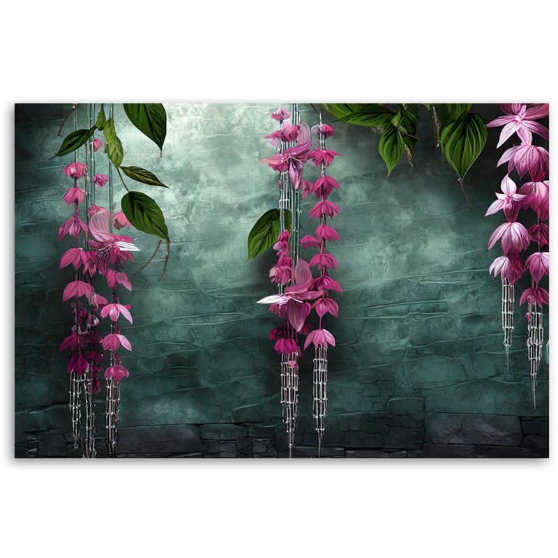 Feeby vægmaleri til stue og soveværelse med hængende rosa boho-blade 60 x 40 cm, 1 stk.