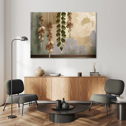 Feeby vintage lærredsbillede med hængende blade til stue og soveværelse 90 x 60 cm, 1 stk.