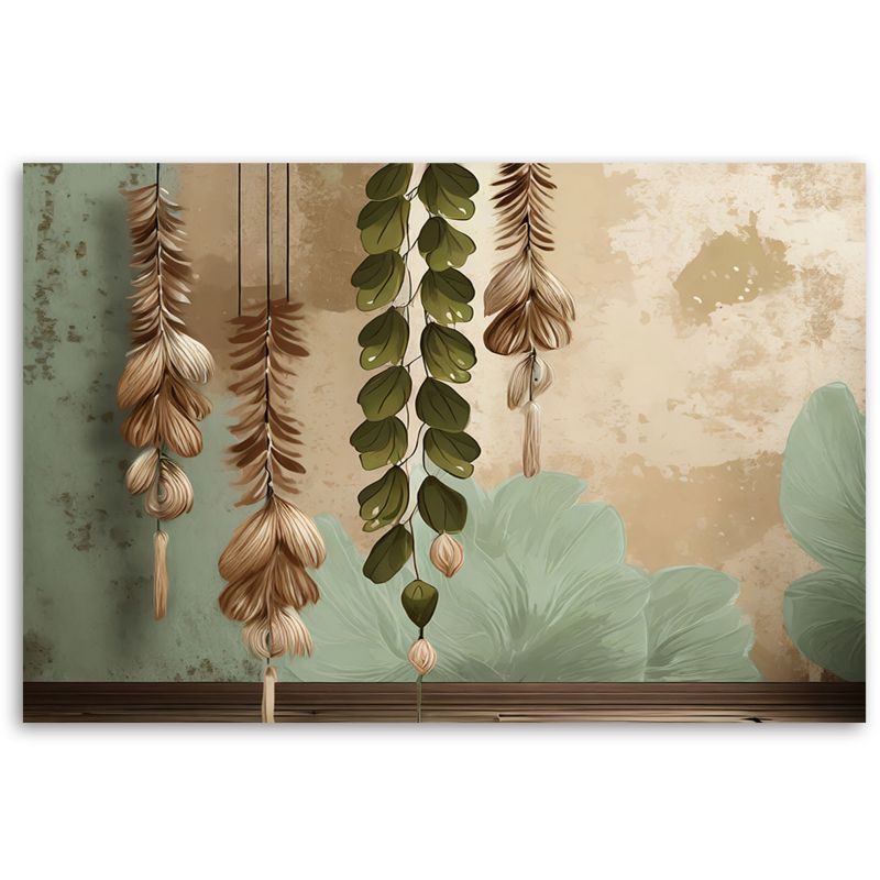 Feeby vintage lærredsbillede med hængende blade til stue og soveværelse 90 x 60 cm, 1 stk.