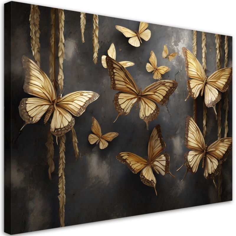 Billede til stue og soveværelse Feeby Gyldne Sommerfugle Sort 90x60 cm 1 stk