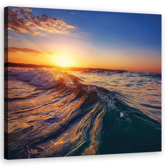 Feeby solnedgang hav 40x40 cm lærredsbillede til stue og soveværelse, 1 stk