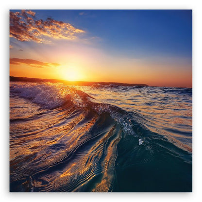 Feeby solnedgang hav 40x40 cm lærredsbillede til stue og soveværelse, 1 stk