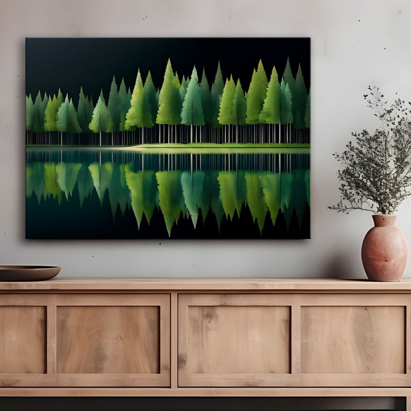 Billede til stue og soveværelse Feeby Grøn Skov Sø Landskab 90x60 cm 1 stk