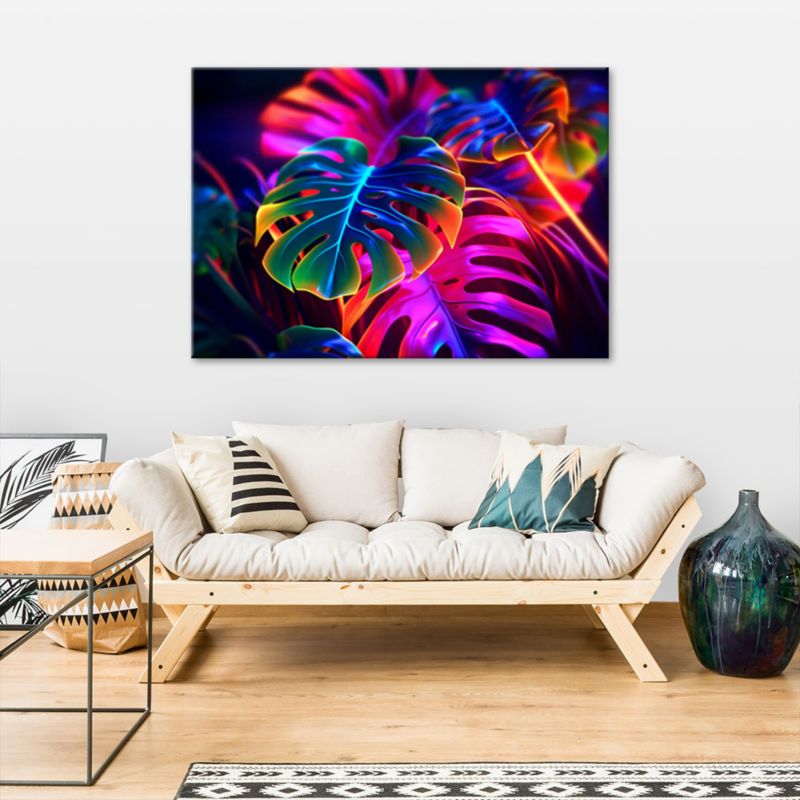 Moderne billede til stue og soveværelse Feeby Monstera Fluo Neon blade 100x70 cm 1 stk