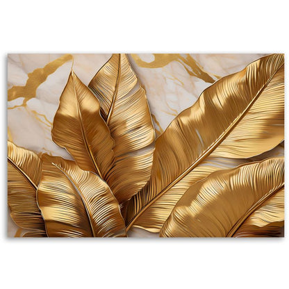 Billede til stue og soveværelse Feeby gyldne bananbladsblade marmor 90x60 cm 1 stk