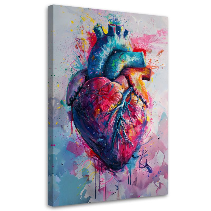 Farverigt akvarelmaleri med hjerte og kærlighed til soveværelset, 80 x 120 cm, 1 stk.