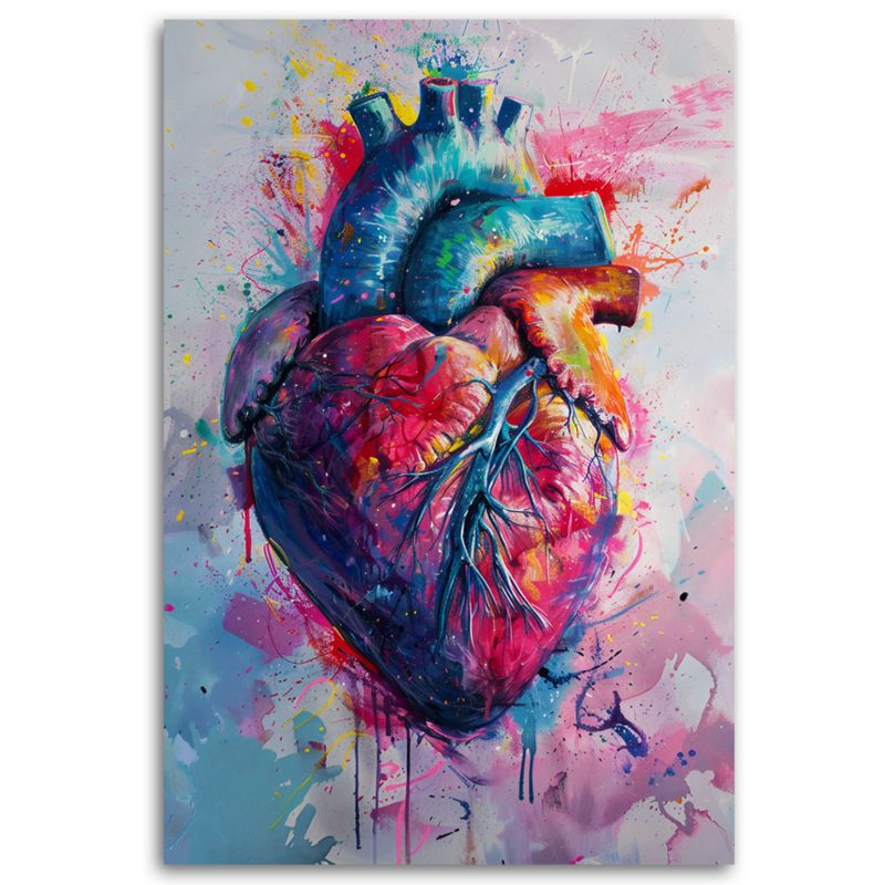 Farverigt akvarelmaleri med hjerte og kærlighed til soveværelset, 80 x 120 cm, 1 stk.