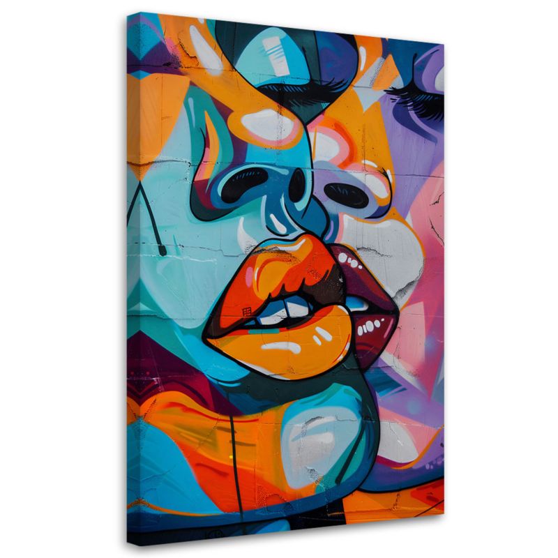 Feeby abstrakt maleri til soveværelse og stue, farverige ansigter, 60 x 90 cm, 1 stk.