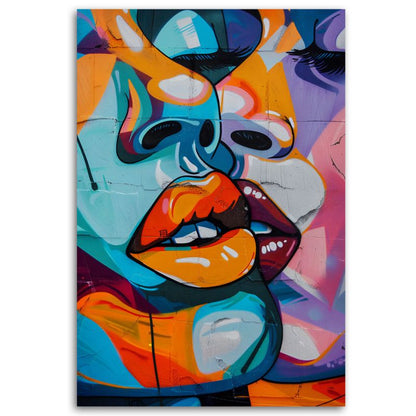 Feeby abstrakt maleri til soveværelse og stue, farverige ansigter, 60 x 90 cm, 1 stk.