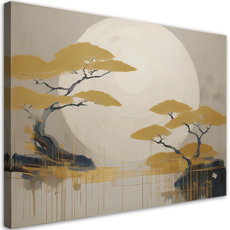 Feeby boho-landskabsbillede med træer til soveværelse og stue 120 x 80 cm, 1 stk.