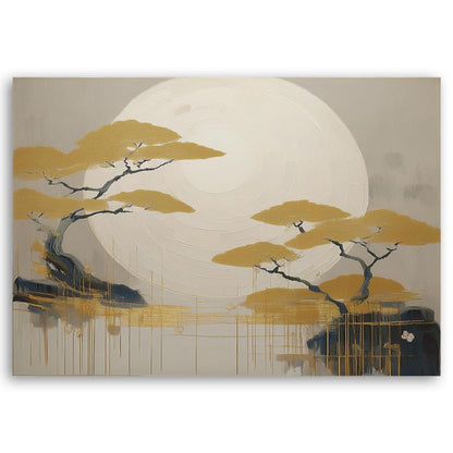 Feeby boho-landskabsbillede med træer til soveværelse og stue 120 x 80 cm, 1 stk.