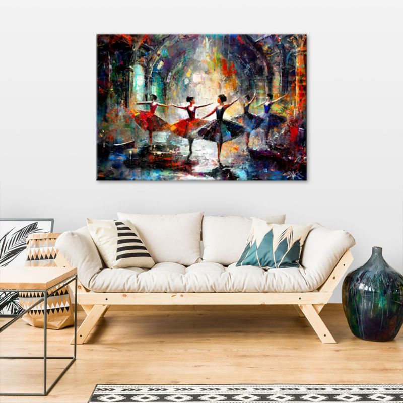 Farvefuldt lærredsbillede til dansesal Feeby Balletdanserinder Musik 120 x 80 cm 1 stk