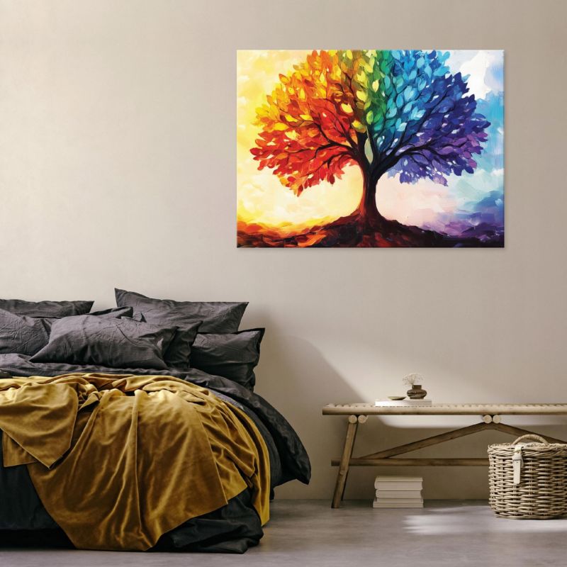 Canvas-billede WALLARENA 120 x 80 cm farverigt træ vægdekoration til soveværelse, stue og køkken, 1 stk.