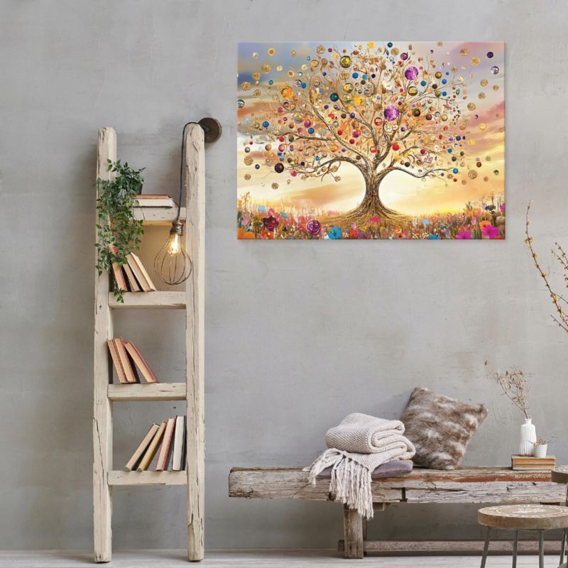 Canvas-billede WALLARENA 60 x 40 cm – moderne vægdekoration til soveværelse, stue og køkken, abstrakt træmotiv, 1 stk.