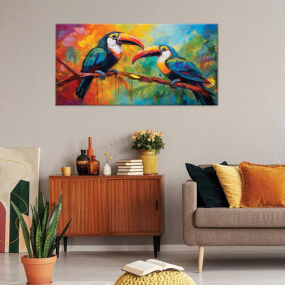 Canvasbillede Feeby 100x50 cm Tukan Farverige Tropiske Fugle 1 stk.