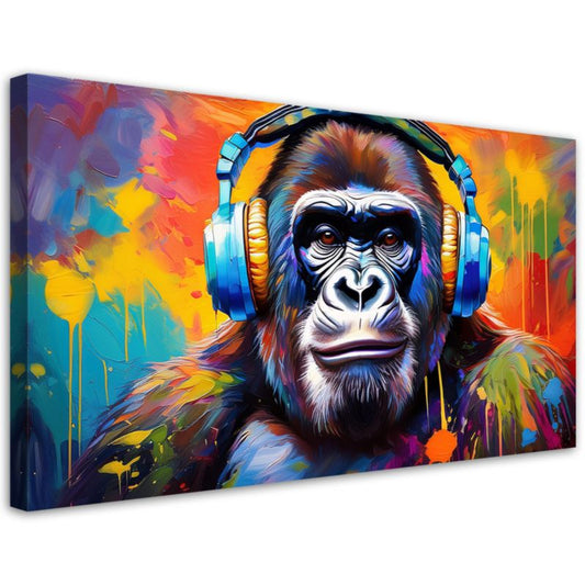 Lærredsbillede Feeby 120x60 cm Farverig Abe med Hovedtelefoner 1 stk.