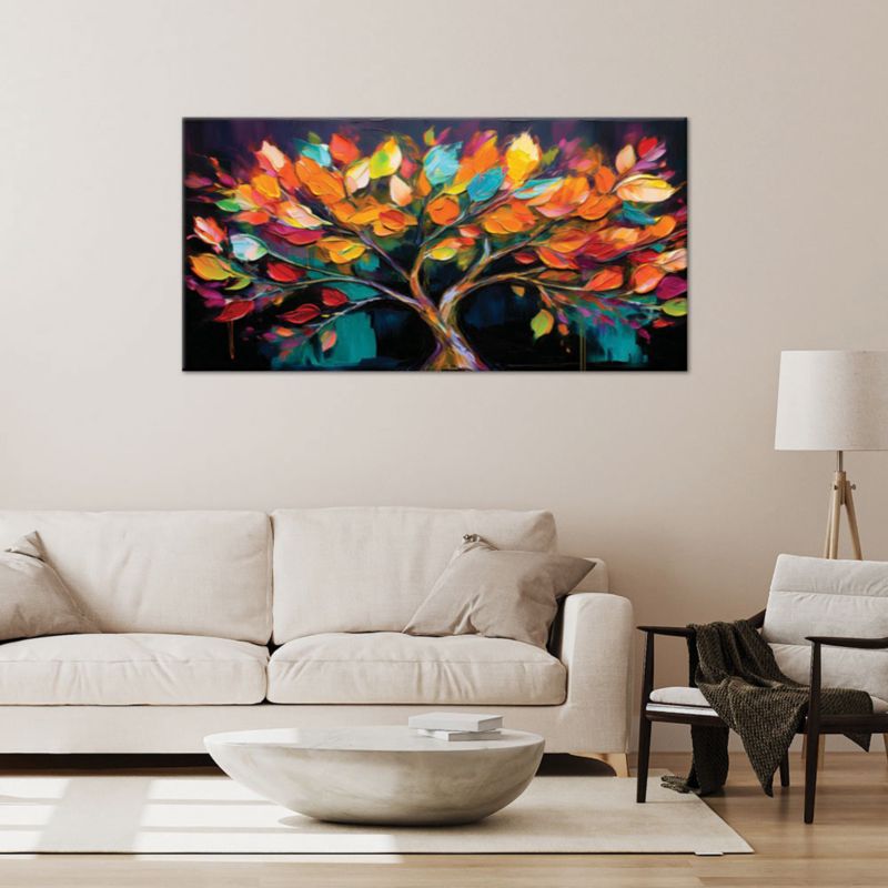 Lærredsbillede Feeby 120x60 cm Farverigt Træ med Blade Malet 1 stk.