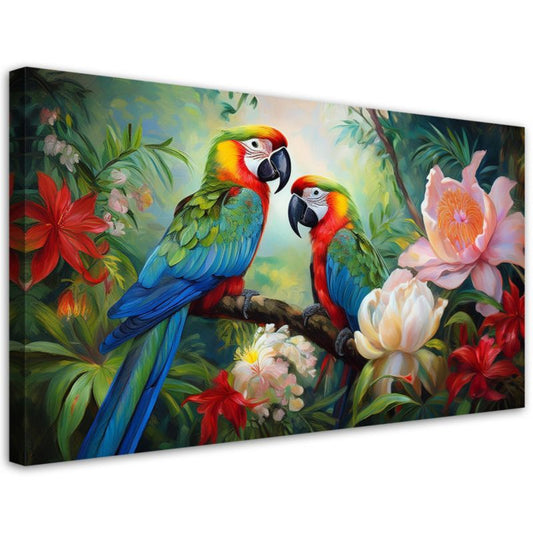 Lærredsbillede Feeby 120x60 cm Farverige Papegøjer Tropisk Jungle 1 stk.