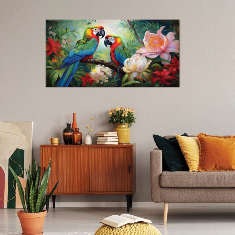 Lærredsbillede Feeby 120x60 cm Farverige Papegøjer Tropisk Jungle 1 stk.