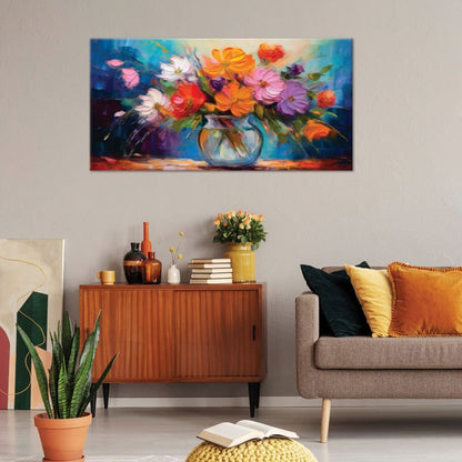 Lærredsbillede Feeby 120x60 cm Malet Blomsterbuket i Vase 1 stk.