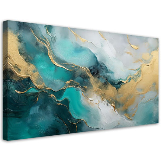 Lærredsbillede Feeby 120x60 cm Marmor Abstrakt Glamour Guld Turkis 1 stk.