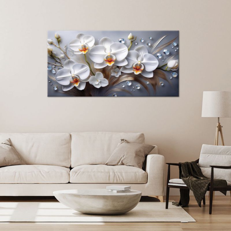 Lærredsbillede Feeby 120x60 cm Orchidé Blomst Hvid 3D Malet 1 stk.