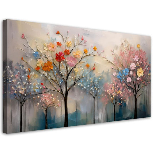 Lærredsbillede Feeby 80x40 cm Blomstrende træer og blomster, malet, 1 stk.